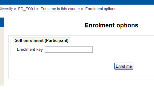 Screenshot of enrolment key field